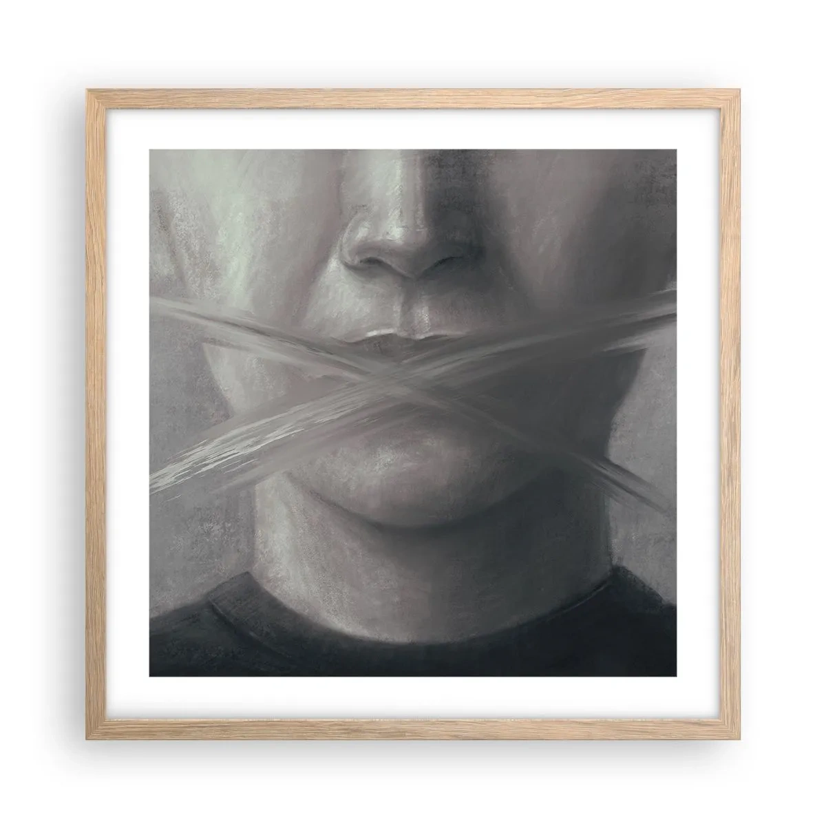 Plakat i ramme af lyst egetræ - Ikke et ord - 50x50 cm