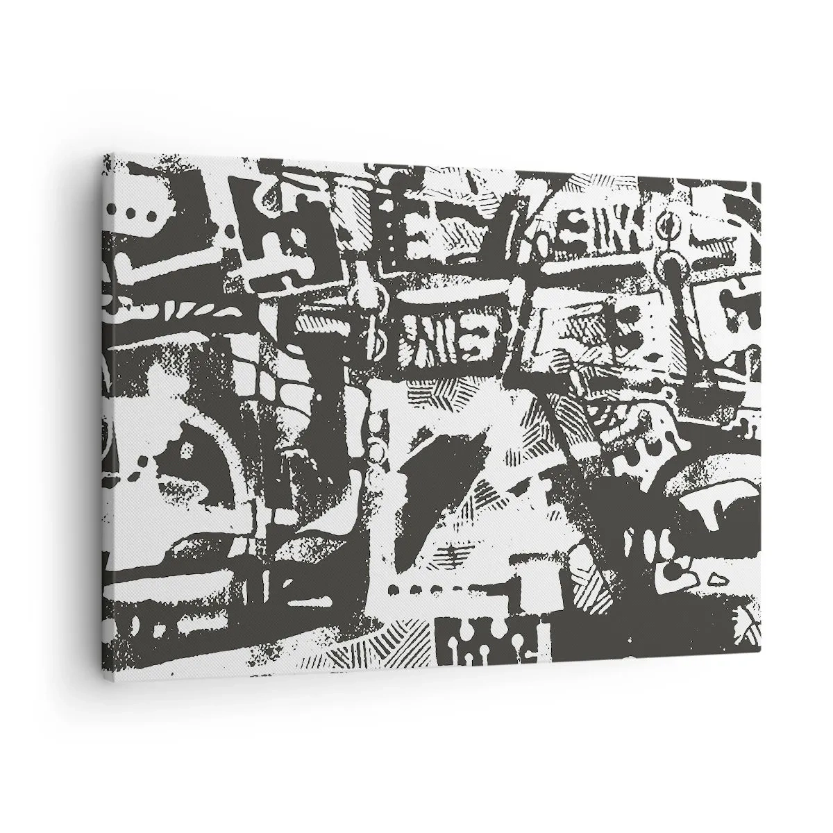 Lærredstryk - Billede på lærred - Abstrakt monokrom retro mønster - 70x50cm - Orden eller kaos? - Moderne vægdekoration til stue og soveværelse ARTTOR