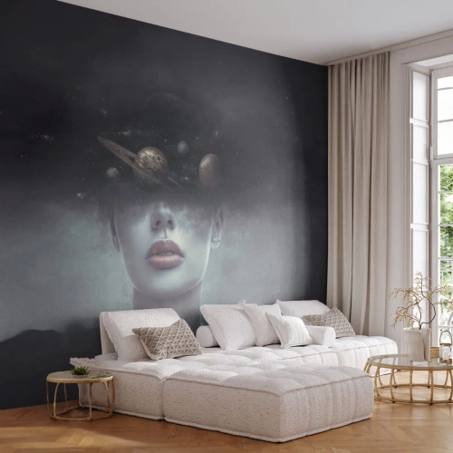 Fototapet Premium Canvas - Og planeterne er ved at gå amok... - Abstraktion, Kvindens ansigt, Kosmos - 100x70 cm