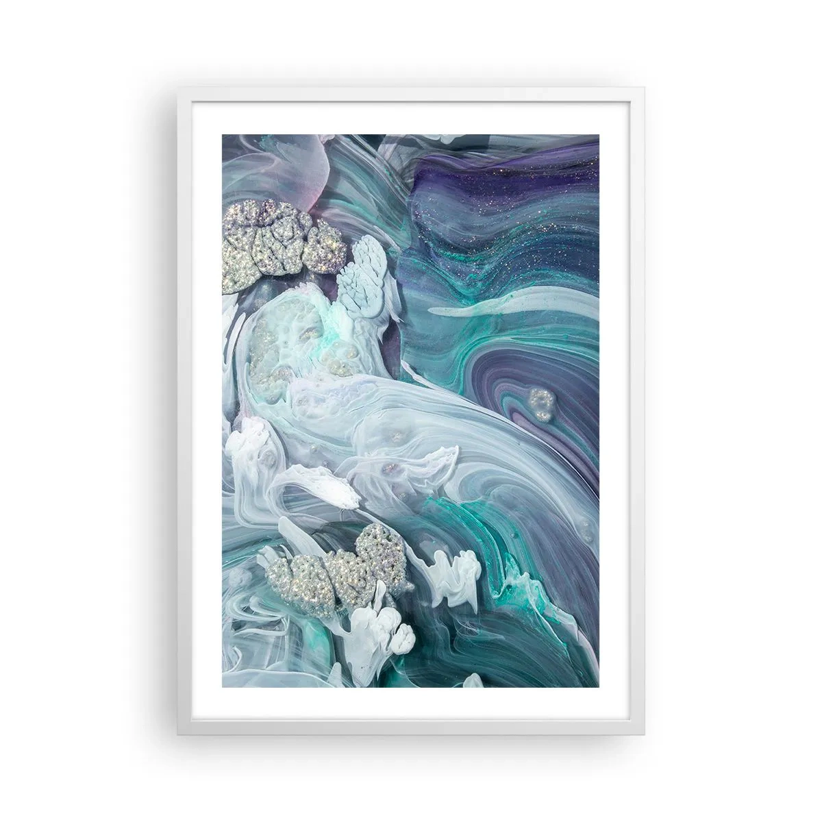 Plakat i hvid ramme - Strømme af blå - 50x70 cm