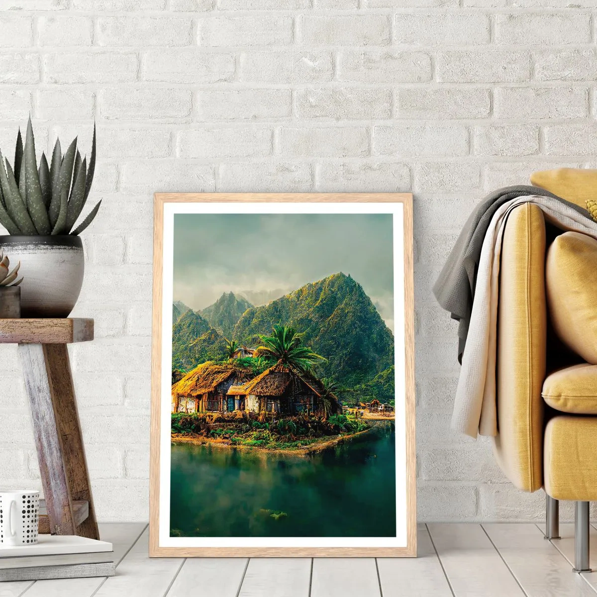 Plakat i ramme af lyst egetræ - Tropisk paradis - 40x50 cm