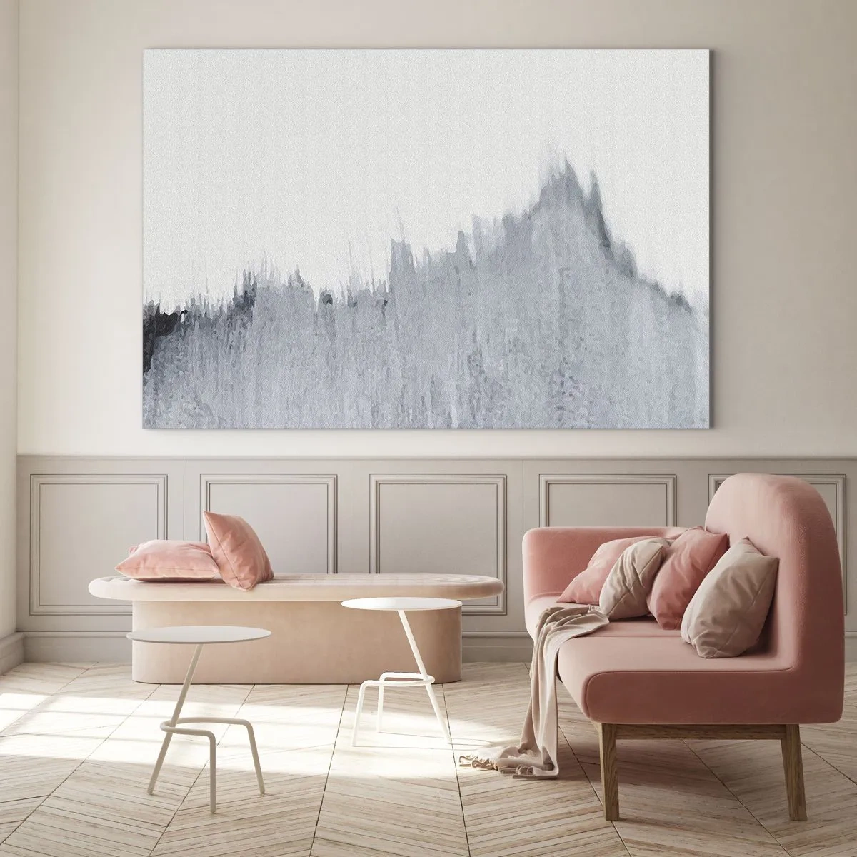 Billede på glas - En abstrakt komposition i grå nuancer, der ligner en grammofonplade mod en hvid baggrund. - 70x50cm - Mystisk plade - Moderne vægdekoration til stue og soveværelse ARTTOR