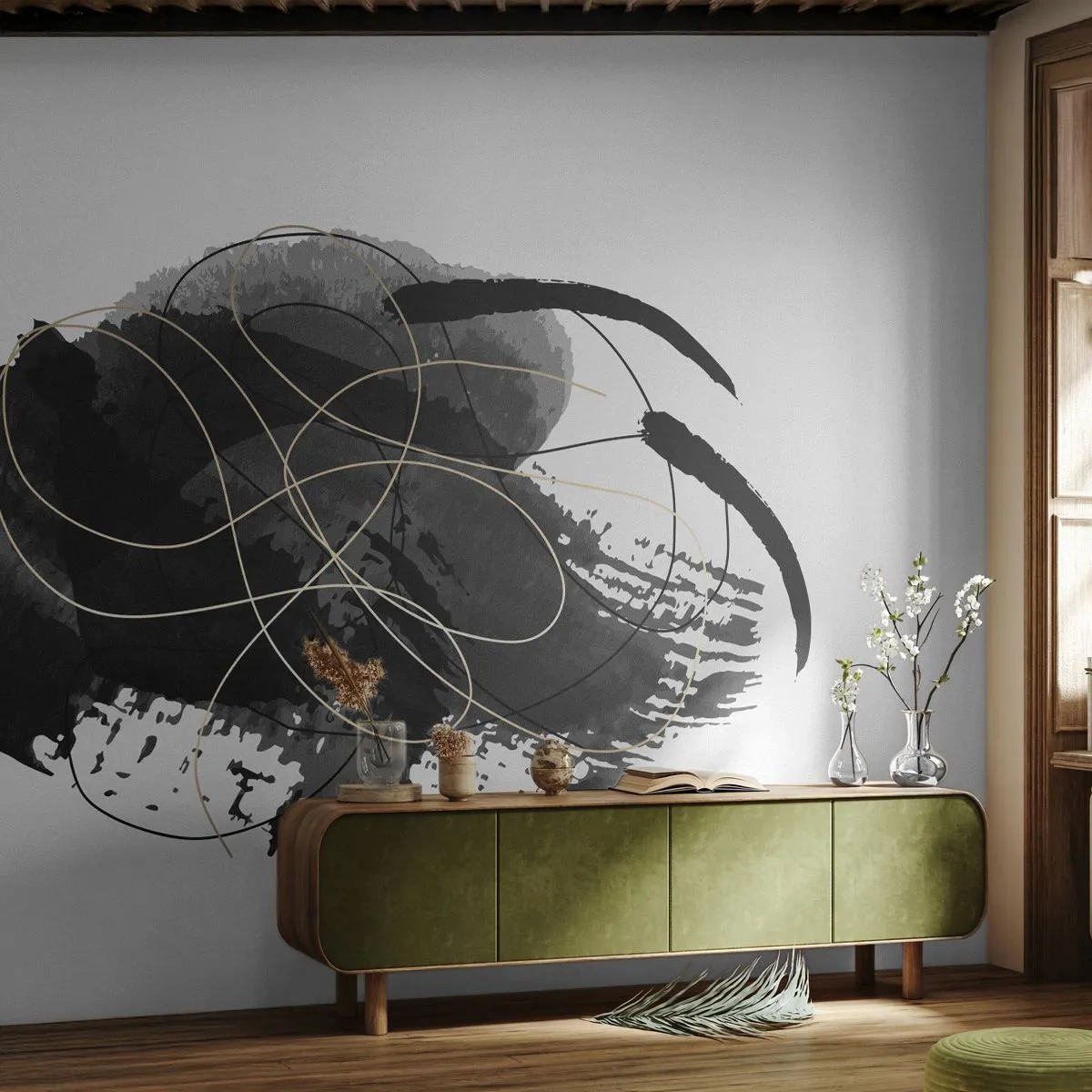 Fototapet Premium Canvas - Kom frem fra det sorte - Abstraktion, Stykke, Moderne kunst - 500x350 cm