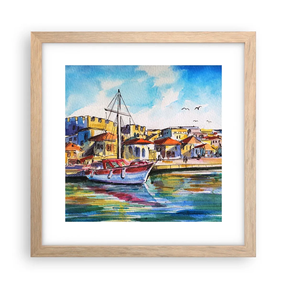 Plakat i ramme af lyst egetræ - Regnbue eftermiddag - 30x30 cm