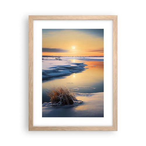 Plakat i ramme af lyst egetræ - Vintersolnedgang - 30x40 cm