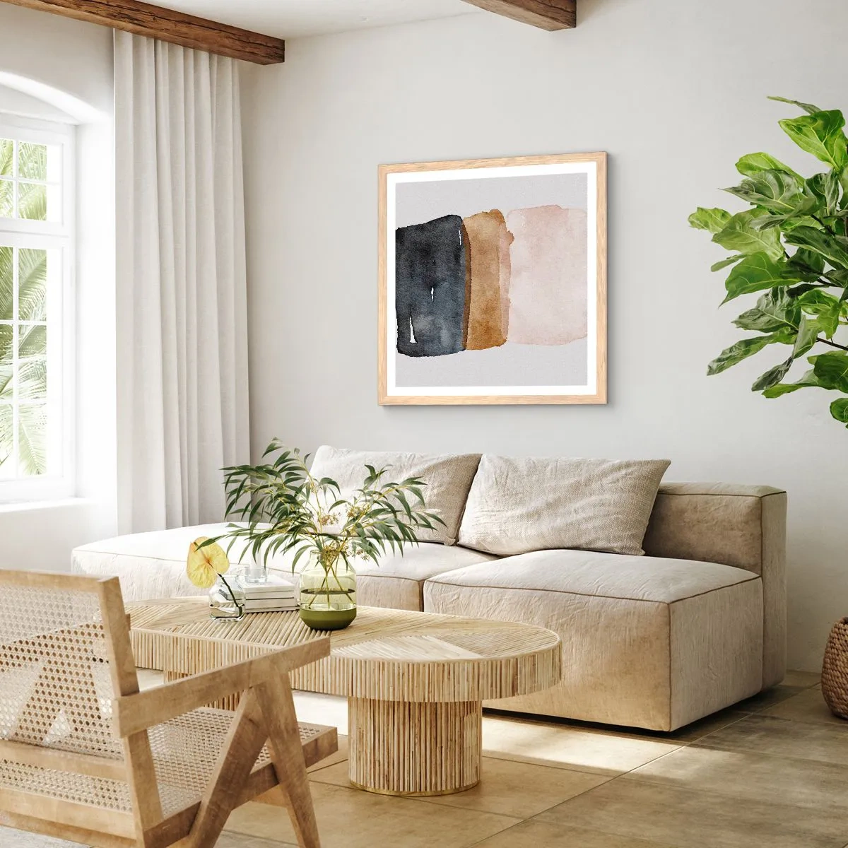 Plakat i ramme af lyst egetræ - Sammensætning af jordfarver - 30x30 cm