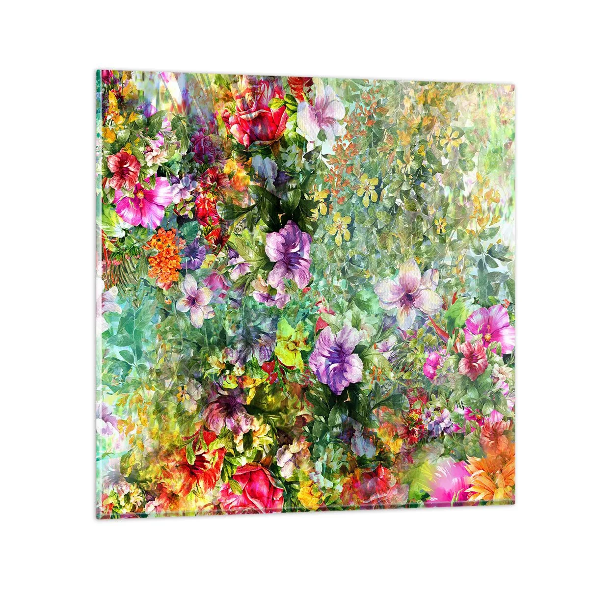Billede på glas - Ind i blomsterne ved fortabelse - 60x60 cm