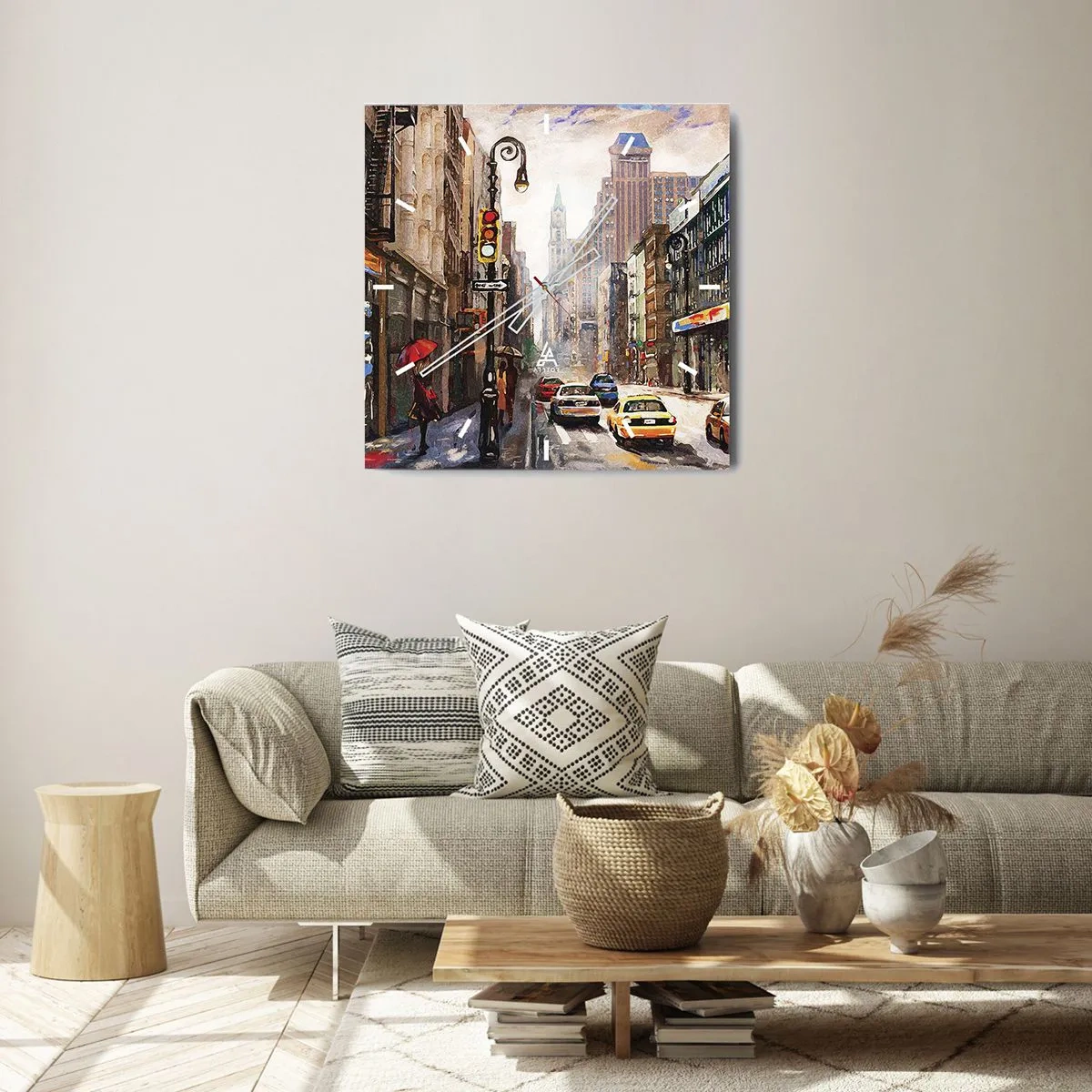 Vægur, Uret - New York - også farverig i regnvejr - 30x30 cm