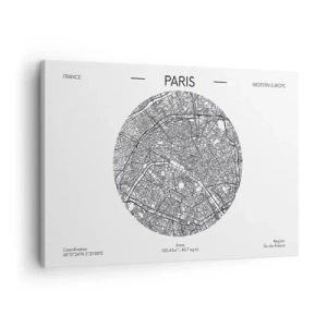 Lærredstryk - Billede på lærred - Kort over Paris i minimalistisk stil - 70x50cm - Paris' anatomi - Moderne vægdekoration til stue og soveværelse ARTTOR