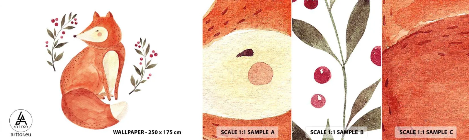 Prøve Fototapet Selvklæbende Deluxe Sticker - Lille rødhåret - For børn, Ræv, Eventyr - 100x30 cm