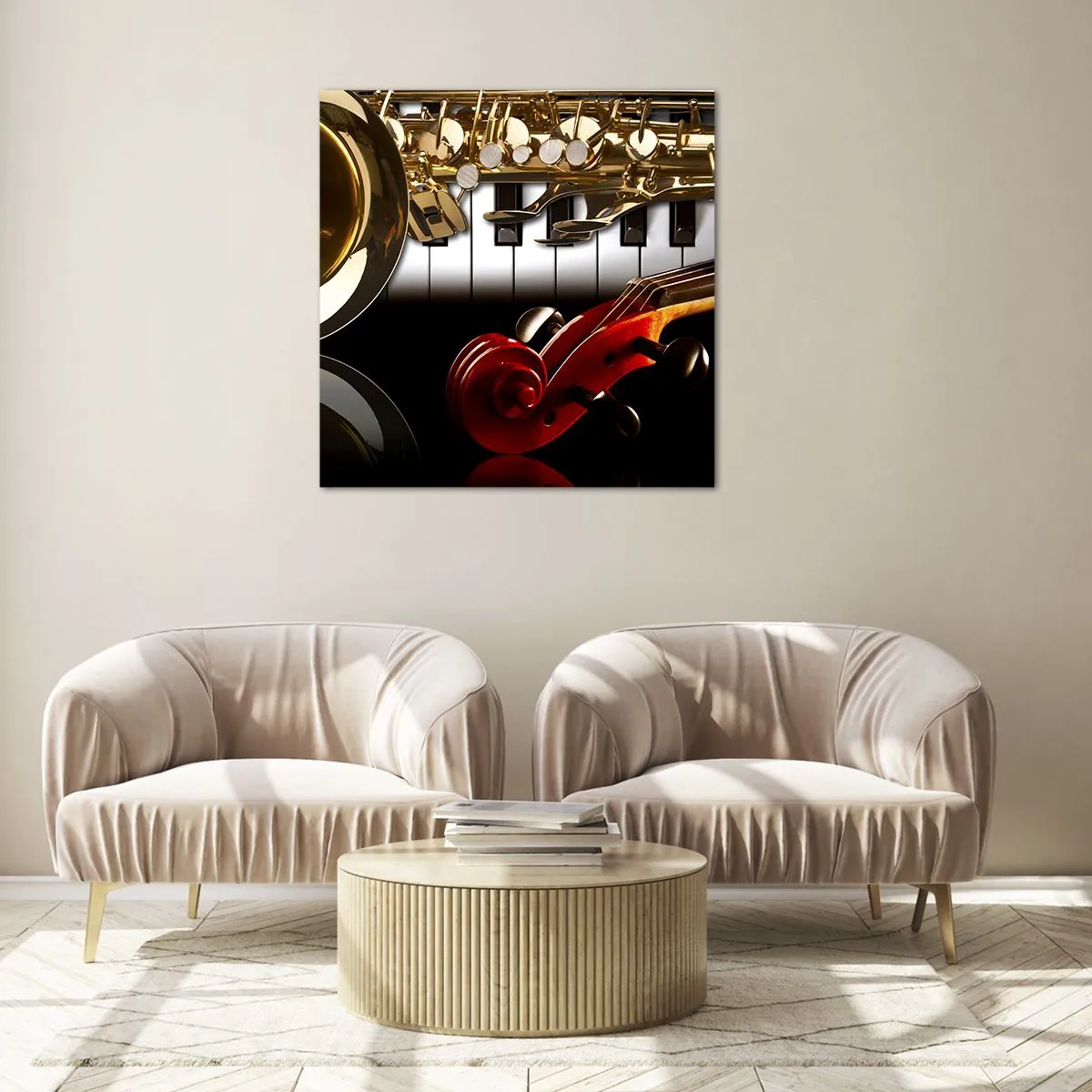 Billede på glas - Metalplader, træ og elfenben - 30x30 cm