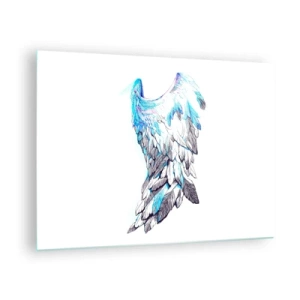 Billede på glas - Englevinger i blå og grå nuancer - 70x50cm - Jeg har brug for vinger - Moderne vægdekoration til stue og soveværelse ARTTOR