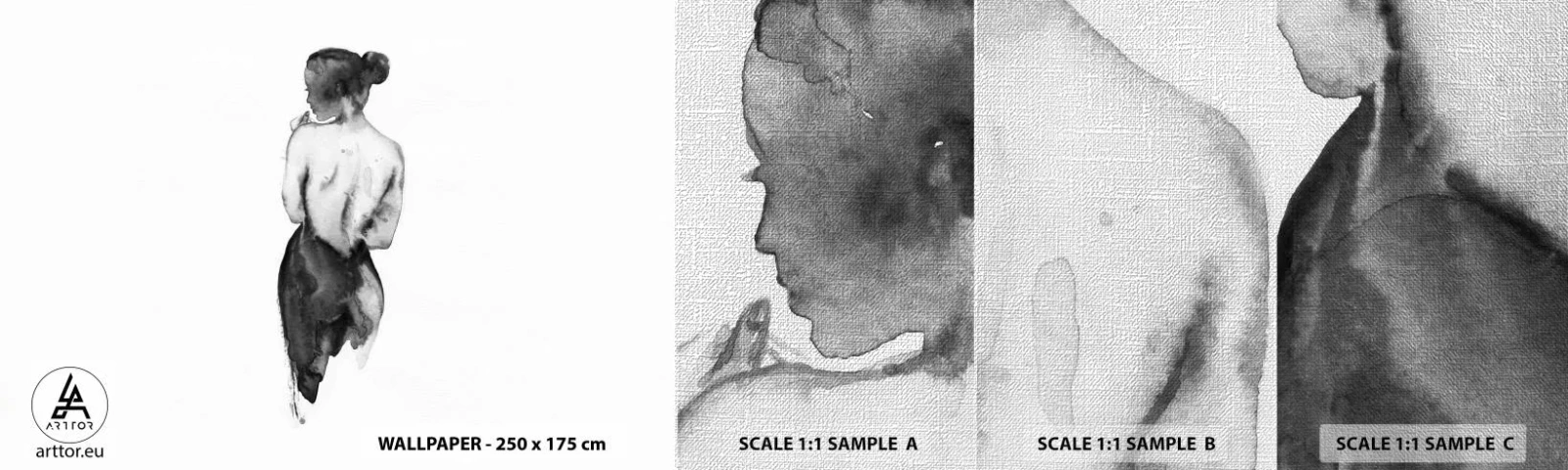 Prøve Fototapet Premium Canvas - Med hende forsvinder verden - Kvinde, Kvindes krop, Grafik - 100x30 cm