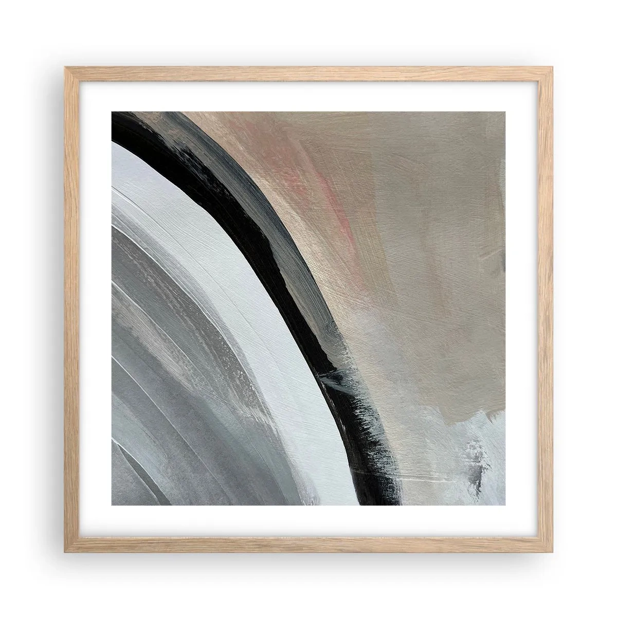 Plakat i ramme af lyst egetræ - Komposition: en bue af sort og gråt - 50x50 cm