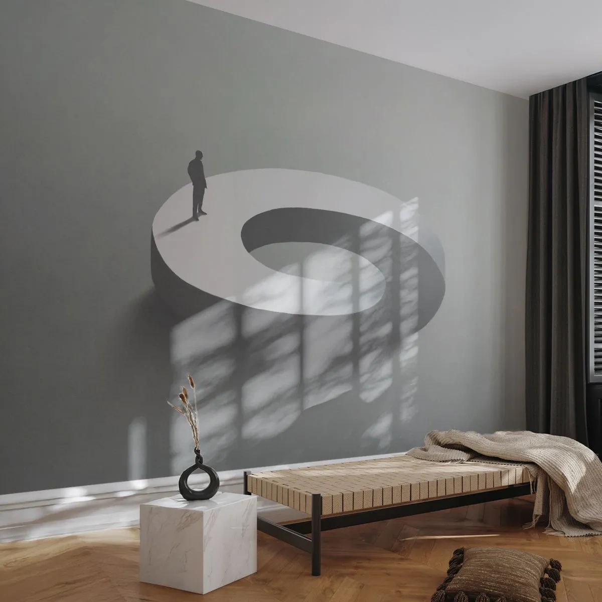 Fototapet Standard Eco - Minimalistisk silhuet på en hvid ring - 100x70cm - Og vær klog - Moderne vægdekoration til stue og soveværelse ARTTOR