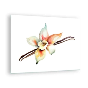 Billede på glas - Akvarel illustration af en vaniljeblomst på en hvid baggrund - 70x50cm - Stænket med malingens sødme - Moderne vægdekoration til stue og soveværelse ARTTOR