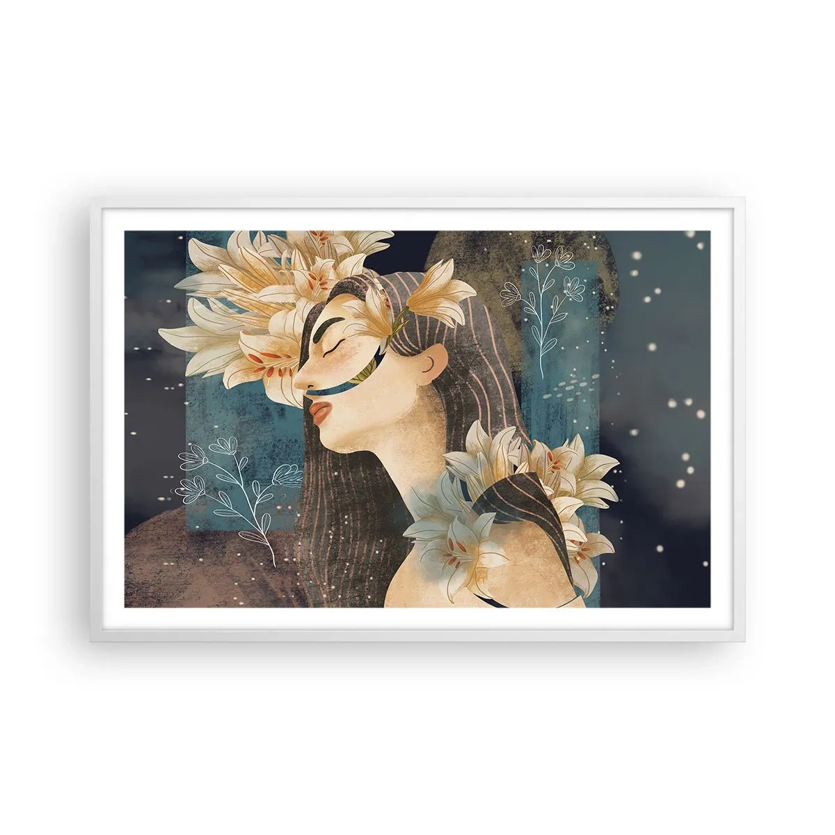 Plakat i hvid ramme - Eventyret om prinsessen med liljerne - 91x61 cm