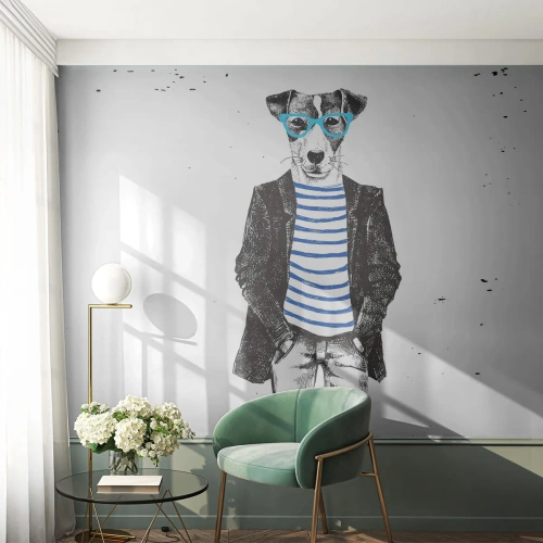 Fototapet Premium Canvas - En charme til hunden - Abstraktion, Mand, Hund - 500x350 cm
