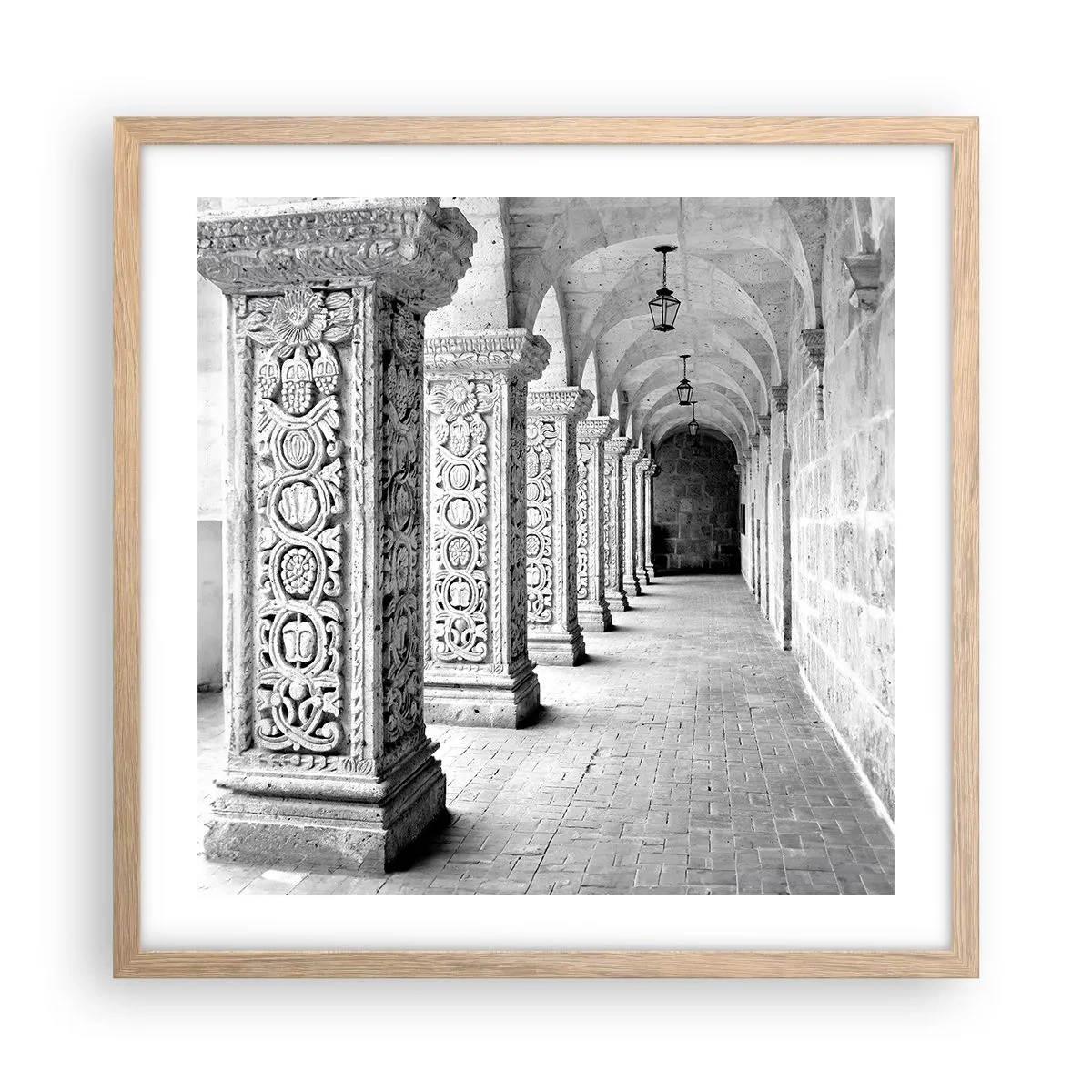 Plakat i ramme af lyst egetræ - Og hvor går det hen...? - 50x50 cm