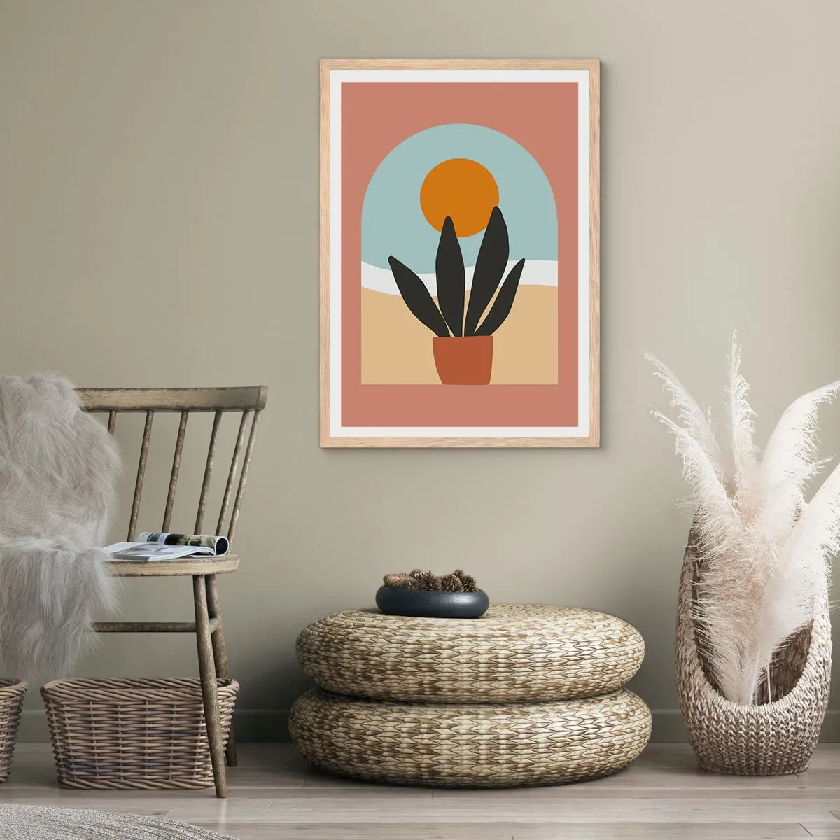 Plakat i ramme af lyst egetræ - Små glæder - 30x40 cm
