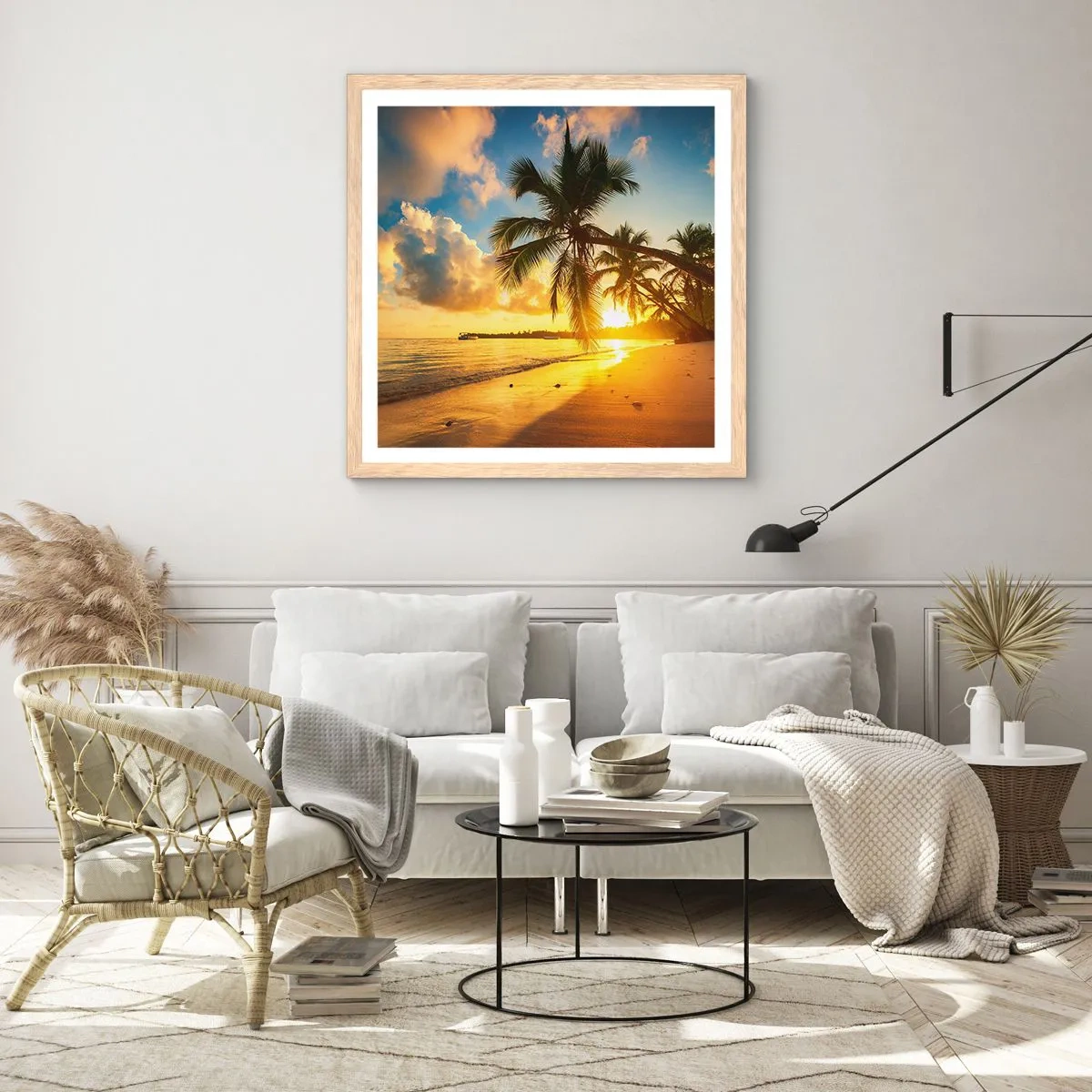 Plakat i ramme af lyst egetræ - Caribisk drøm - 50x50 cm
