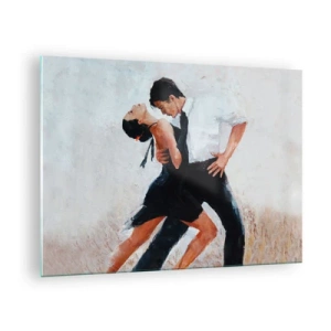 Billede på glas - Et par, der danser tango i en dynamisk positur - 70x50cm - Mine drømmes tango - Moderne vægdekoration til stue og soveværelse ARTTOR