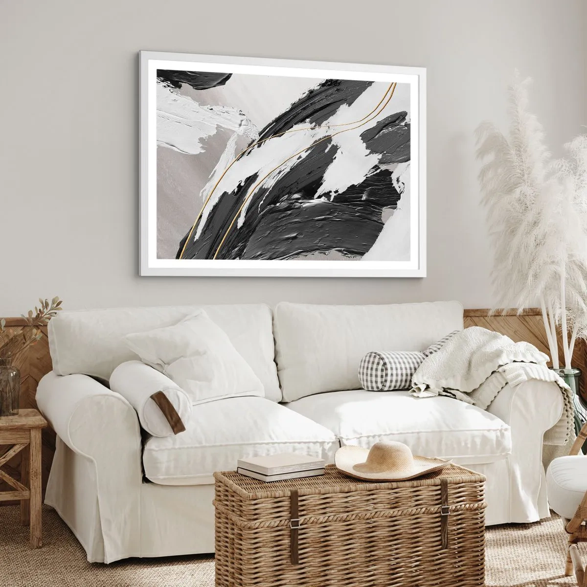 Plakat i hvid ramme - Abstraktion med flair - 50x40 cm