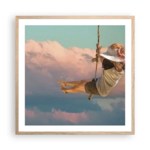 Plakat i ramme af lyst egetræ - Sjov i skyerne - 60x60 cm