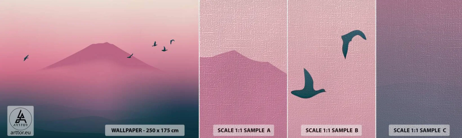 Prøve Fototapet Premium Canvas - Vandrer over skyerne - Abstraktion, Landskab, Toppen af bjerget - 100x30 cm