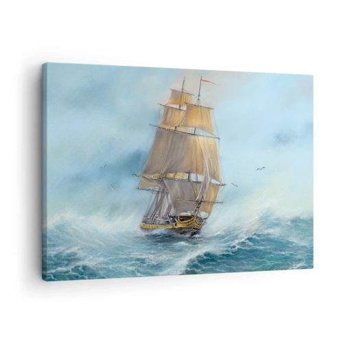 Lærredstryk - Billede på lærred - Et sejlskib på et stormfuldt hav - 70x50cm - Bølgende gennem bølgerne - Moderne vægdekoration til stue og soveværelse ARTTOR