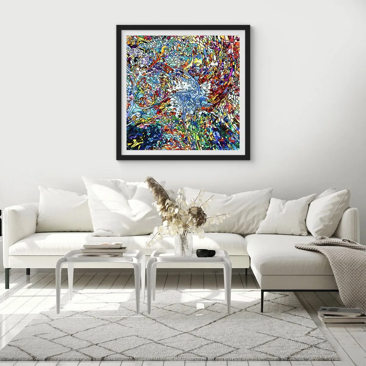 Plakat i sort ramme - Dråbe af farvet glas - 40x40 cm