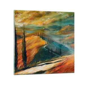 Billede på glas - Toscansk landskab - 30x30 cm