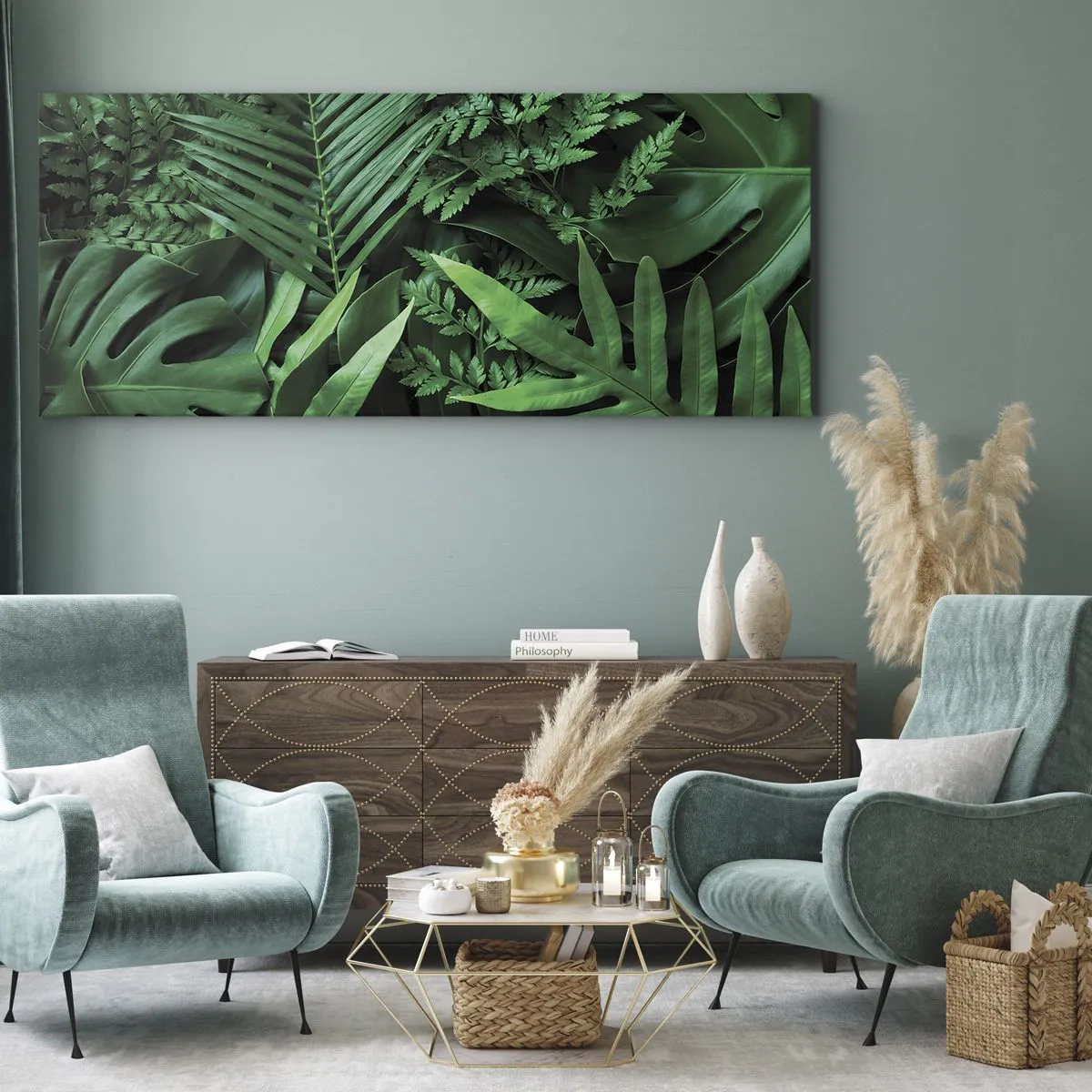 Lærredstryk - Billede på lærred - Kranset i grønt - 100x40 cm