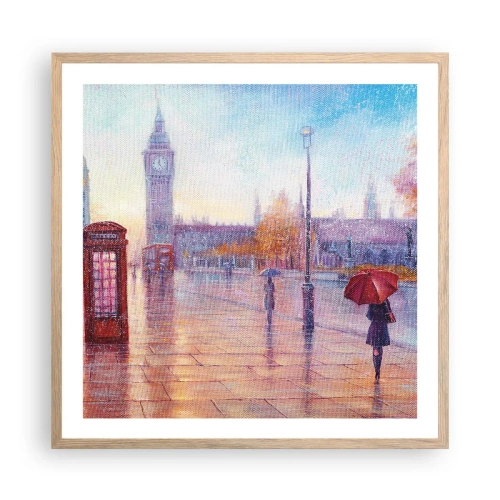 Plakat i ramme af lyst egetræ - En efterårsdag i London - 60x60 cm