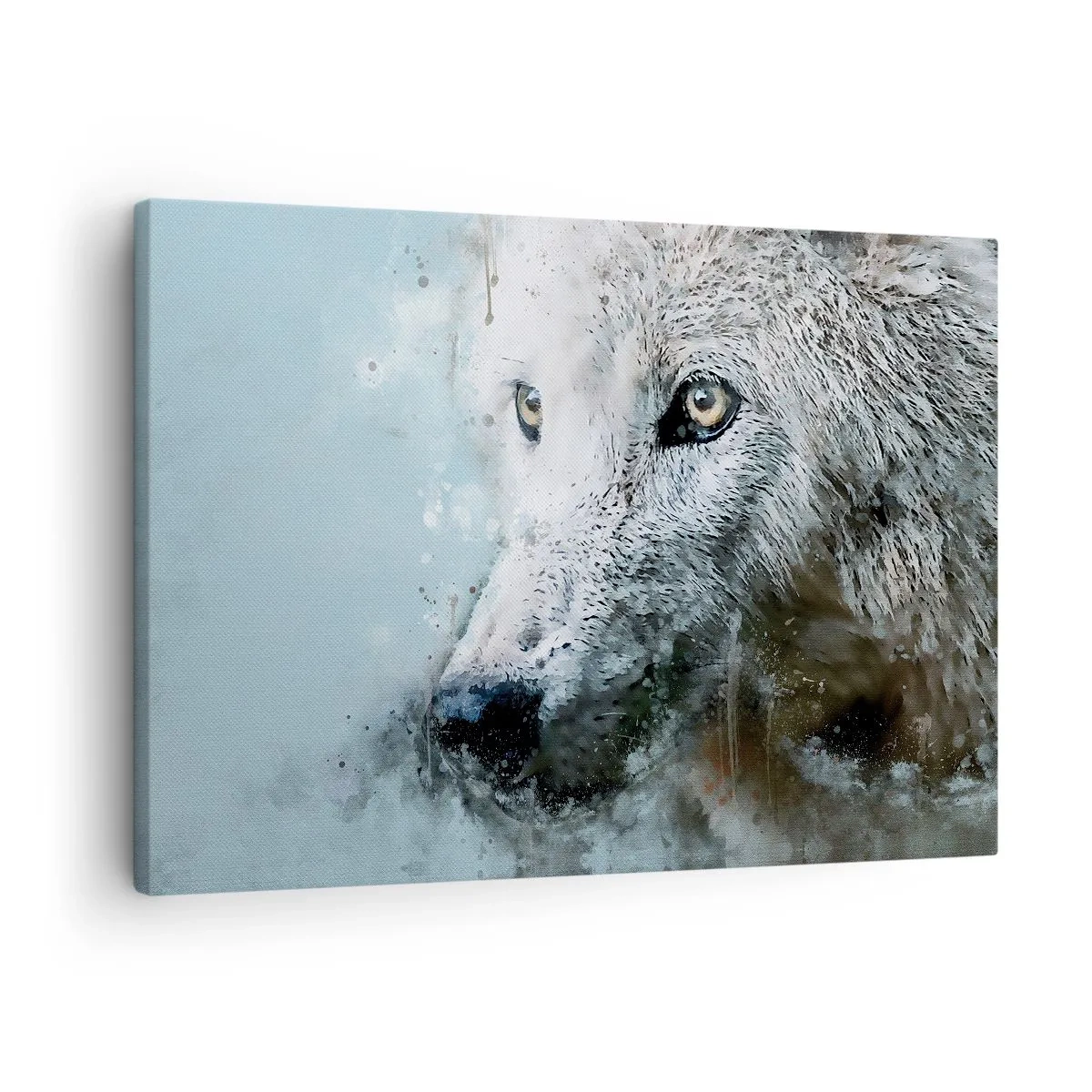 Lærredstryk - Billede på lærred - Akvarelportræt af en ulv - 70x50cm - Mød ulvesjælen - Moderne vægdekoration til stue og soveværelse ARTTOR