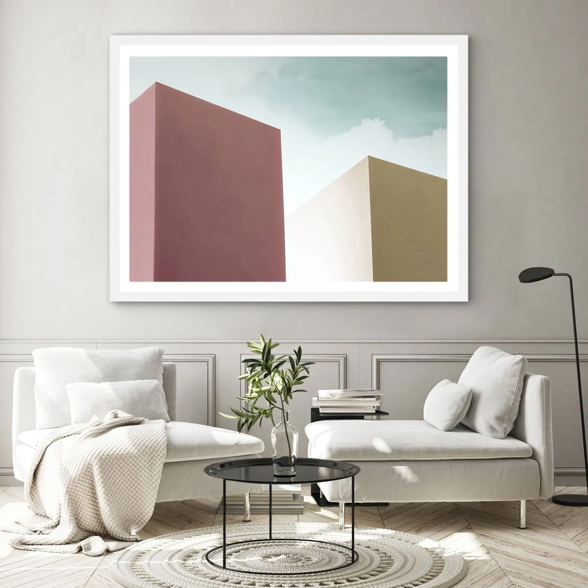 Plakat i hvid ramme - Geometri af en solrig sommer - 100x70 cm