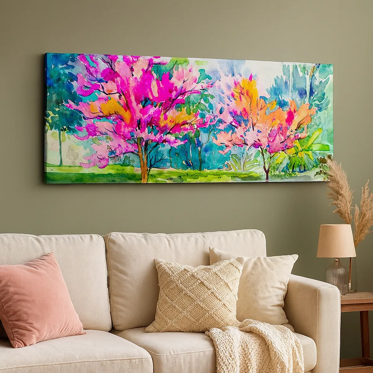 Lærredstryk - Billede på lærred - Regnbuehaven i forårets pragt - 30x30 cm