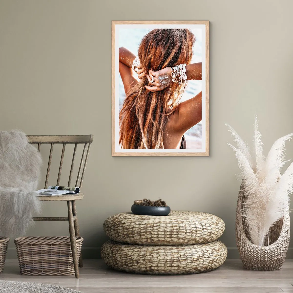 Plakat i ramme af lyst egetræ - Søster af vand og solskin - 61x91 cm