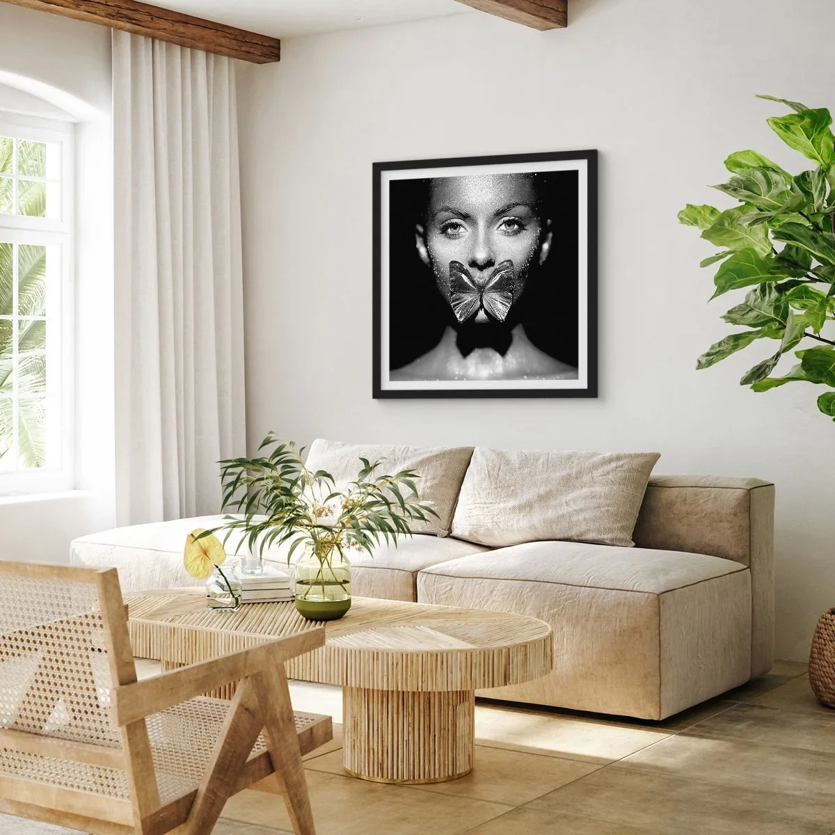 Plakat i sort ramme - Sommerfuglekys - 40x40 cm