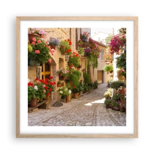 Plakat i ramme af lyst egetræ - I en strøm af blomster - 50x50 cm