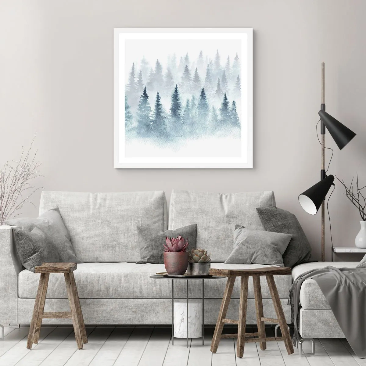 Plakat i hvid ramme - Indhyllet i tåge - 60x60 cm
