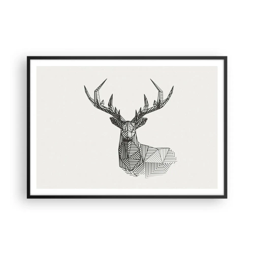 Plakat i sort ramme - Hjorte i kubistisk stil - 100x70 cm