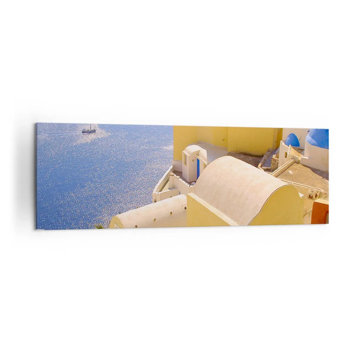 Lærredstryk - Billede på lærred - Græsk landskab i hvid og blå - 160x50 cm