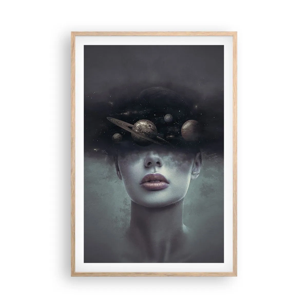 Plakat i ramme af lyst egetræ - Og planeterne er ved at gå amok... - 61x91 cm