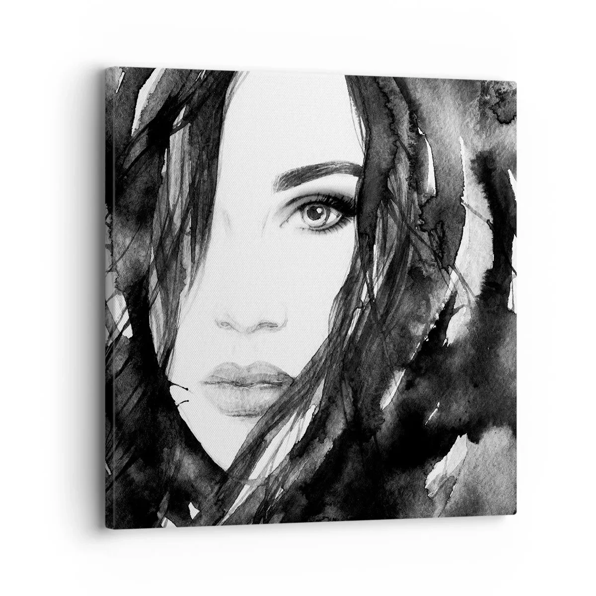 Lærredstryk - Billede på lærred - Portræt af en dame i sort og hvidt - 30x30 cm