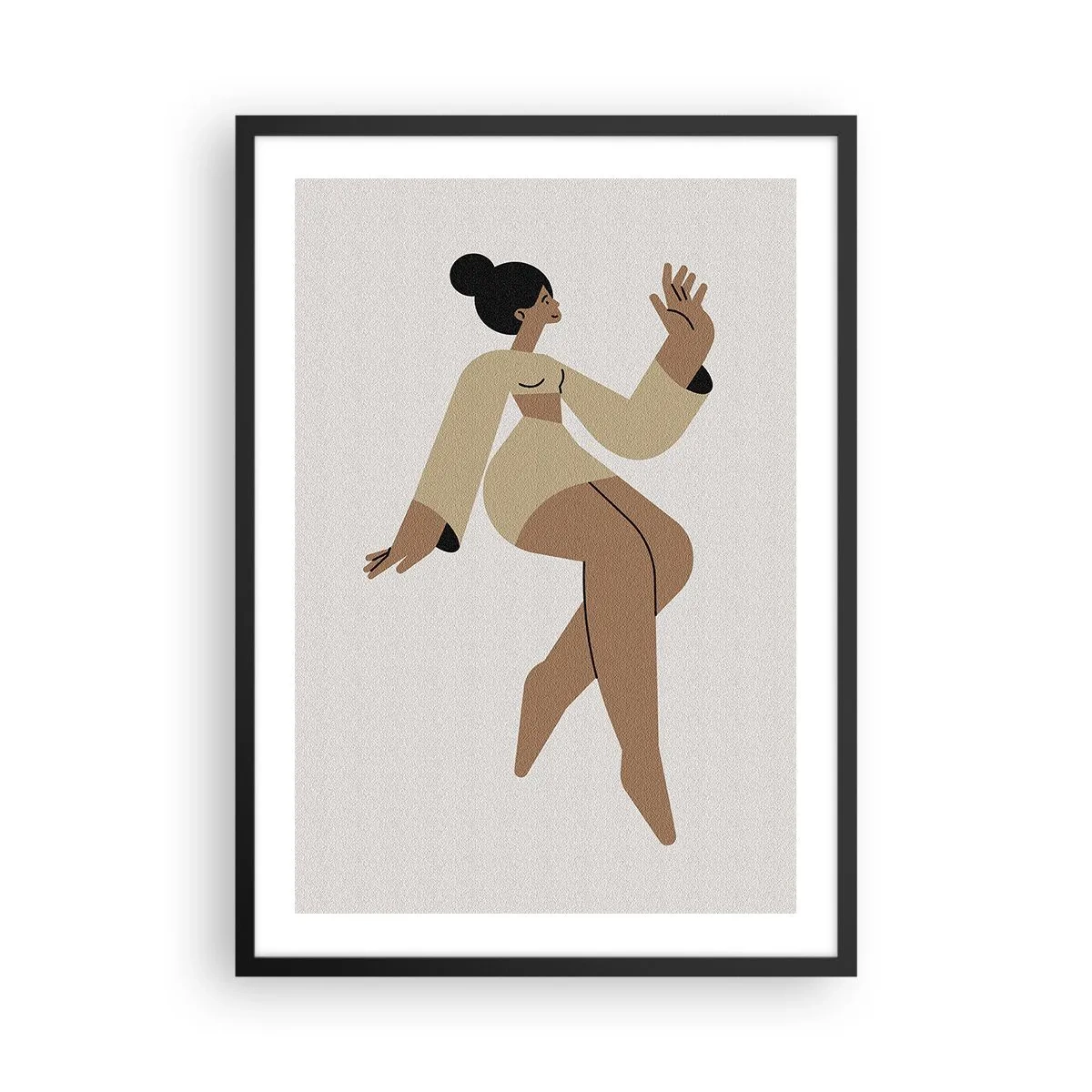 Plakat i sort ramme - En minimalistisk illustration af en kvindefigur i bevægelse. - 50x70cm - Form af nåde - Moderne vægdekoration til stue og soveværelse ARTTOR