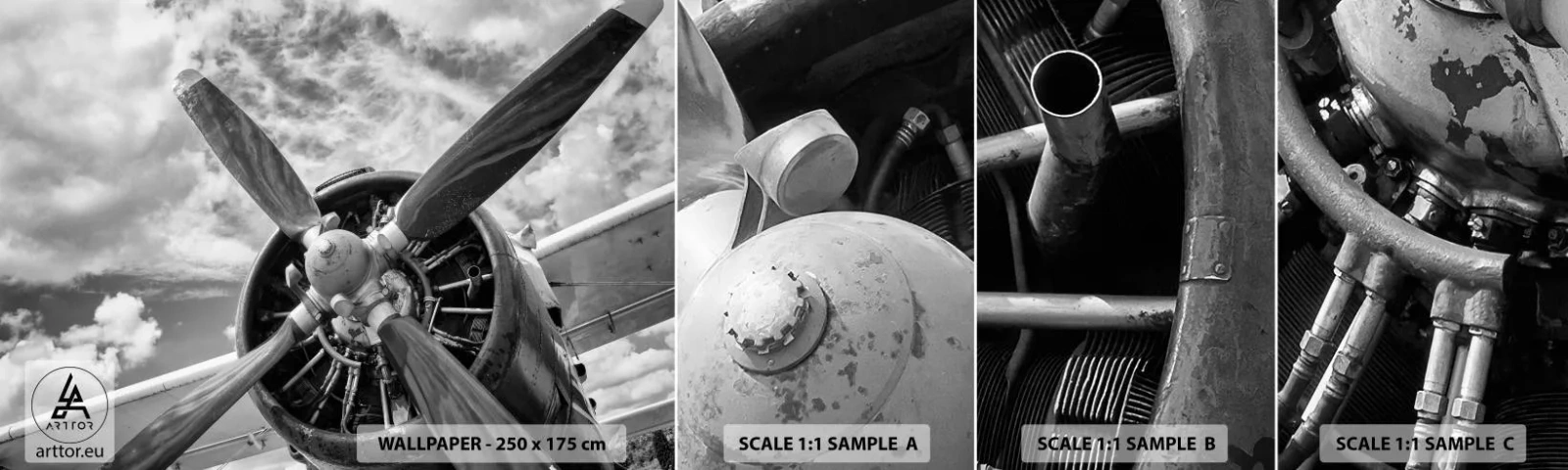 Prøve Fototapet Selvklæbende Deluxe Sticker - Himmelens erobrer - Fly, Flypropel, Årgang - 100x30 cm