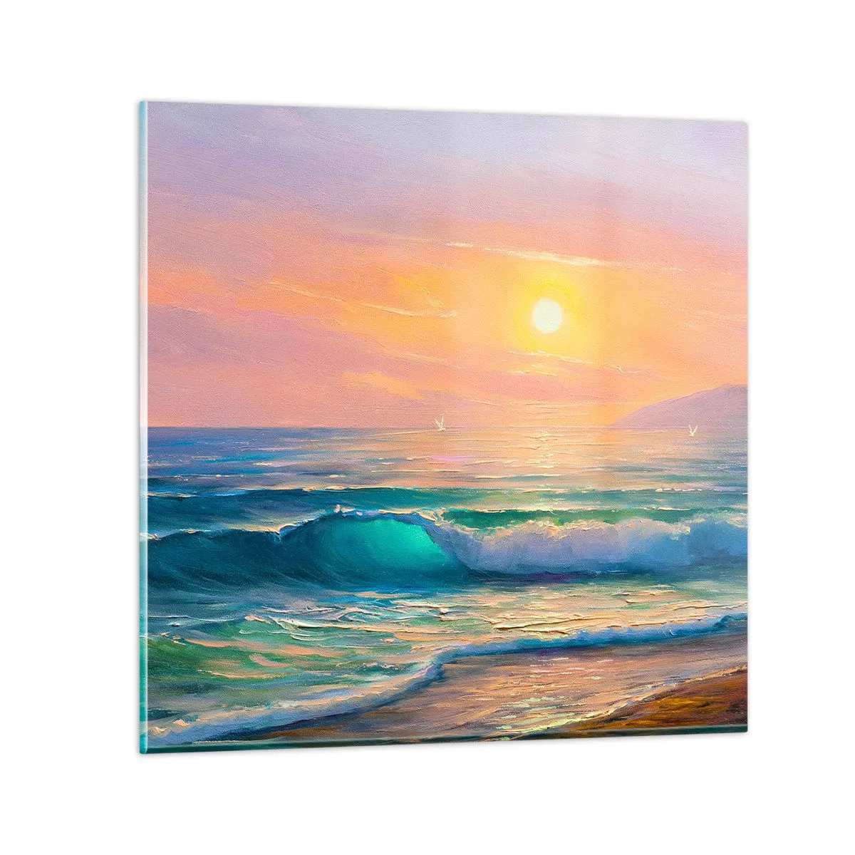 Billede på glas - Bølgernes turkisfarvede sang - 30x30 cm
