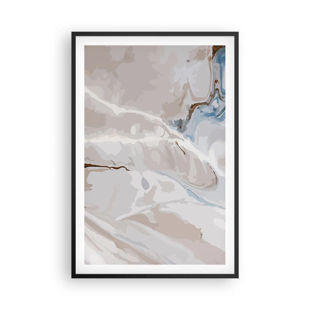 Plakat i sort ramme - Blå slynger sig under det hvide - 61x91 cm