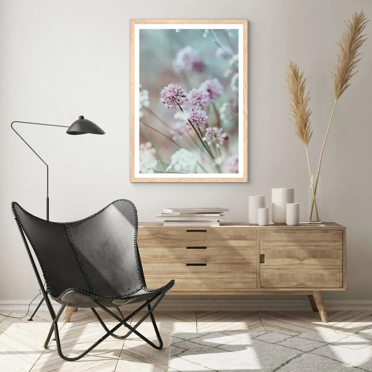 Plakat i ramme af lyst egetræ - Søde filigranurter - 61x91 cm